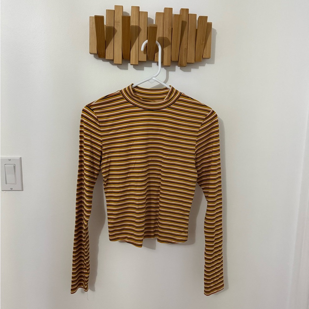 Women’s Active USA Mustard and Brown Striped Long Sleeve Top, Size A